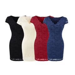 Short-Sleeve V-Neck Lace Mini Sheath Dress