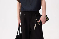 Elbow-Sleeve Contrast Collar Button-Up Shirt