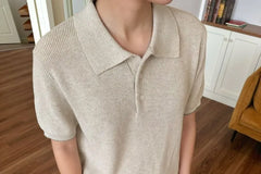 Short-Sleeve Plain Knit Polo Top
