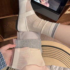 Two Tone Panel Ribbed Short Socks