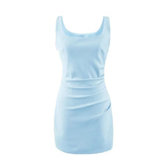 Sleeveless Scoop Neck Plain Ruched Mini Sheath Dress