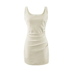 Sleeveless Scoop Neck Plain Ruched Mini Sheath Dress