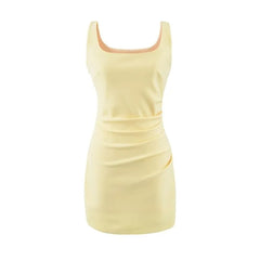 Sleeveless Scoop Neck Plain Ruched Mini Sheath Dress