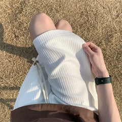Drawstring Waist Plain Textured Shorts