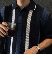 Short-Sleeve Striped Knit Polo Shirt