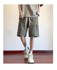 Drawstring Waist Plain Cargo Shorts