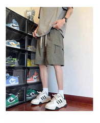 Drawstring Waist Plain Cargo Shorts