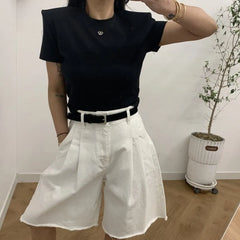 Mid Rise Washed Wide Leg Jorts