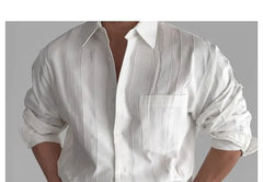 Long-Sleeve Collared Textured Button Up Shirt