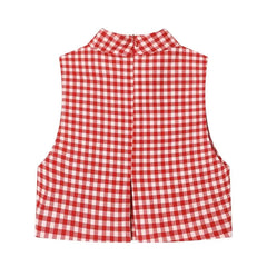 Mock Neck Gingham Slit Crop Tank Top / Mid Rise Ruched Straight Leg Capri Pants