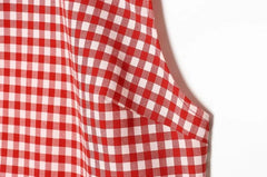 Mock Neck Gingham Slit Crop Tank Top / Mid Rise Ruched Straight Leg Capri Pants