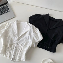 Short-Sleeve Lace Corset Crop Shirt