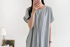 Short-Sleeve Plain Ruched Dress