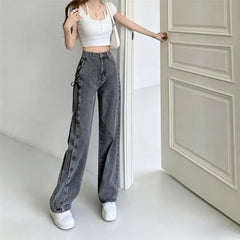 High Waist Lace-Up Loose Fit Jeans