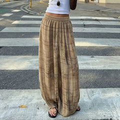 High Waist Plaid Loose-Fit Wide-Leg Pants
