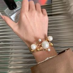 Faux Pearl Layered Open Bangle