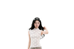 Mock Neck Lace Slim Fit Crop Tank Top