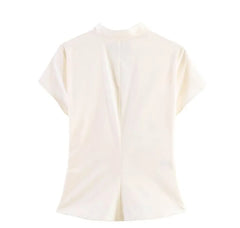 Stand Collar Polka Dot Slim Top