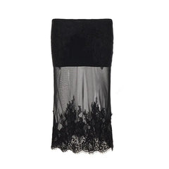 Low Waist Lace Panel Mesh Midi Pencil Skirt