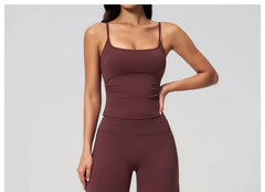 Set: Spaghetti Strap Scoop Neck Plain Camisole Top + High Waist Capri Wide Leg Sweatpants