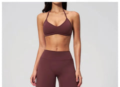 Set: V-Neck Sport Bra Top + Mid Rise Plain Capri Wide Leg Sweatpants