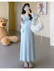 Maternity Long-Sleeve Plain Shirt / Sleeveless Maxi A-Line Dress / Set