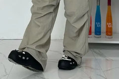 Elastic-Waist Drawstring Plain Skirt Overlay Pants