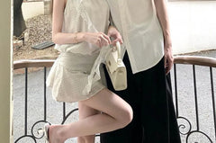 Couple Matching Short-Sleeve Dotted Button-Up Shirt / Halter-Neck Ruffled Mini A-Line Dress