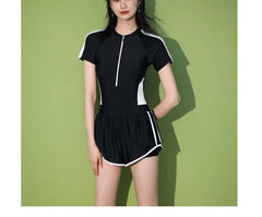 Short-Sleeve Striped Swimsuit