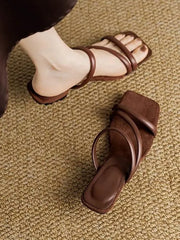 Wedge Faux Leather Slide Sandals