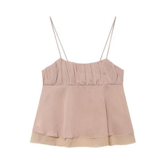 Square Neck Layer Chiffon Camisole Top / Layer Ruffled Chiffon Mini Skirt