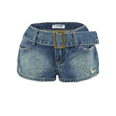 Belt Waist Denim Hot Pants