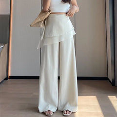 High Waist Plain Skirt Overlay Wide Leg Pants