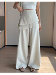 High Waist Plain Skirt Overlay Wide Leg Pants