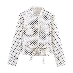 Polka Dots Capri Pants / Long-Sleeve Stand Collar Lace Up Polka Dots Shirt