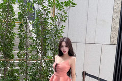 Set: Plain Peplum Camisole Top + High Waist Mini Pencil Skirt