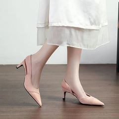 Stiletto Pointed Toe Plain Faux Leather Panel Slingback Sandals