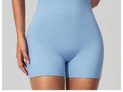 Sleeveless Square Neck Contrast Trim Padded Backless Yoga Romper