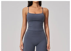 Set: Plain Yoga Camisole Top + Mid Rise Wide Leg Yoga Pants