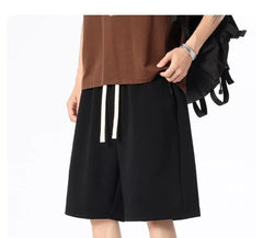 Drawstring Waist Plain Wide Leg Sweat Shorts