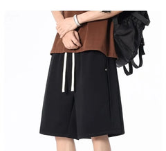Drawstring Waist Plain Wide Leg Sweat Shorts