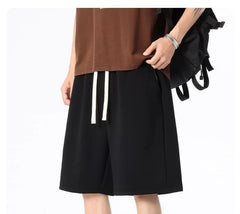 Drawstring Waist Plain Wide Leg Sweat Shorts