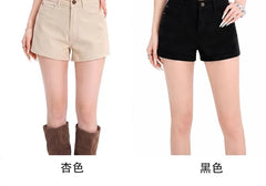High Waist Plain Buckle-Back Denim Shorts