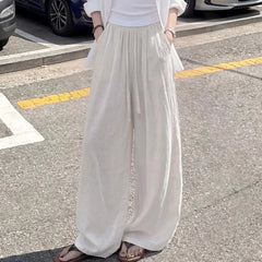 Maternity Drawstring Waist Plain Barrel Leg Baggy Pants