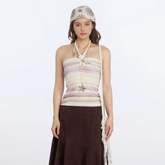 Halter Neck Striped Slim-Fit Tank Top