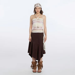Halter Neck Striped Slim-Fit Tank Top