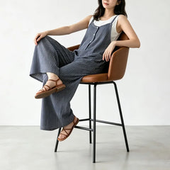 Spaghetti Strap V-Neck Striped Wide Leg Jumpsuit