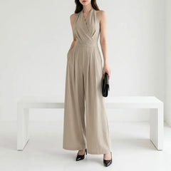 Halter Plain Wide Leg Wrap Jumpsuit