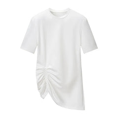 Short-Sleeve Crew Neck Plain Ruched Asymmetrical T-Shirt