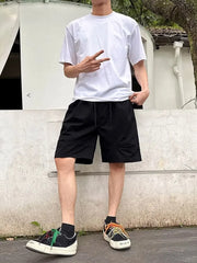 Drawstring Waist Plain Wide Leg Cargo Shorts
